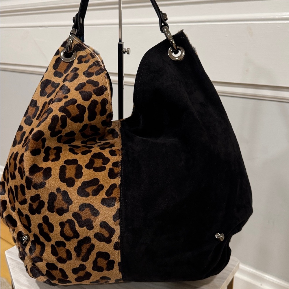 Stuart Weitzman Bag Calf Hair Leopard Print and Black Suede Large Hobo - Picture 9 of 17
